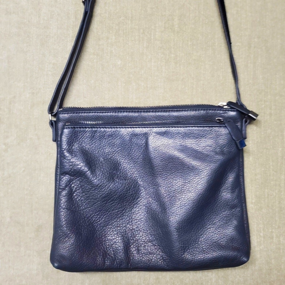 Margot New York Black Pebbled Leather Crossbody Bag Adjustable Strap Multi-Zip